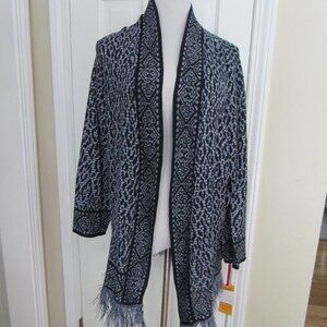 $64 RUBY RD Blue Black Animal Print Open Front Sweater Cardigan – 2X